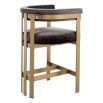 Luxurious grey velvet counter stool with brass finish legs