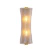 A unique wall lamp by Eichholtz with a hand blown glass curved shade and an antique brass finish