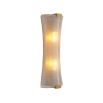 A unique wall lamp by Eichholtz with a hand blown glass curved shade and an antique brass finish