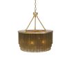 A glamorous chandelier by Eichholtz inspired by 20s extravagance with rows of gold chains and an antique brass finish 