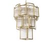 A luxurious chandelier by Eichholtz with a curved antique brass finish and decorative clear glass rods