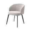 Cosy grey boucle dining chairs with curved back/arm rest