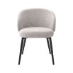 Cosy grey boucle dining chairs with curved back/arm rest