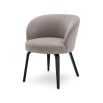 A divine dining chair by Eichholtz with a grey upholstery, curved back and black tapered legs 