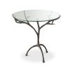 A unique and stylish centre table by Eichholtz with a clear, round table top and a bronze finished, branch-like tripod base