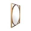 Art-deco inspired mirror with circular and straight brass finish frame.
