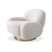 A luxury, Lyssa Off-White upholstered swivel chair by Eichholtz with a brushed brass finished base