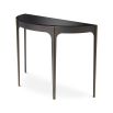 Opulent, bronze finish console table with sleek black glass top