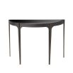 Opulent, bronze finish console table with sleek black glass top