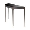 Opulent, bronze finish console table with sleek black glass top