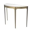 Brushed brass console table with bronze rod accent on the legs and mirror glass table top