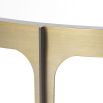 Brushed brass console table with bronze rod accent on the legs and mirror glass table top