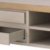 A stylish TV Unit by Eichholtz crafted from washed oak veneer and finished with a brushed brass frame 