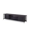 A sophisticated TV unit with a charcoal grey finish and bronze frame 