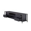 A sophisticated TV unit with a charcoal grey finish and bronze frame 