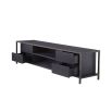 A sophisticated TV unit with a charcoal grey finish and bronze frame 