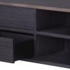 A sophisticated TV unit with a charcoal grey finish and bronze frame 