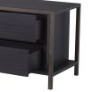 A sophisticated TV unit with a charcoal grey finish and bronze frame 