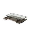 Illustrious, industrial-style coffee table with three pull out drawers and glass top
