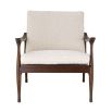 A stylish accent chair by Eichholtz with a brown finished frame and beautiful boucle cream upholstery 
