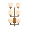 This chic lighting fixture exhibits a contemporary design featuring six tasteful and translucent alabaster shades and an alluring antique brass finish for added opulence.