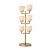 A luxurious, candelabra style side lamp crafted from alabaster with an antique brass finish