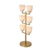 A luxurious, candelabra style side lamp crafted from alabaster with an antique brass finish