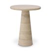 Sculpturally appealing side table in refreshing natural travertine finish