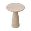 Sculpturally appealing side table in refreshing natural travertine finish