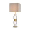 A stylish table lamp by Eichholtz featuring a luxury linen mix shade and marble, crystal glass base with an antique brass finish 