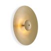 Striking disc-like design wall lamp in an alluring antique brass finish