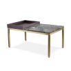 Sophisticated side table with eclectic mix of wood, brass and marble finishes