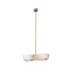 An elegant chandelier by Eichholtz with a vintage brass finish and frosted glass shades
