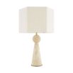 A stylish side lamp by Eichholtz with a travertine finish and boucle shade