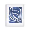 A set of two beautiful, blue tropical leaf prints with a sleek, white wooden frame 