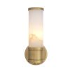 A glamourous wall lamp by Eichholtz with a cylindrical alabaster shade and brushed brass base