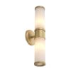 A luxury double wall lamp by Eichholtz with two bulbs, a translucent alabaster shade and brushed brass details