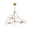 A stylish chandelier by Eichholtz with 10 spherical clear glass shades and a glamorous antique brass finish