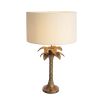 Gorgeous, tropical brass finish side lamp with boucle shade