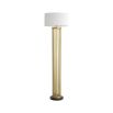 A stylish floor lamp by Eichholtz with a marble base, antique brass structure and finished with a contemporary boucle shade