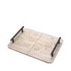 Stylish travertine tray with sturdy bronze handles