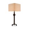 bronze geometric lamp with linen mix shade