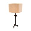 bronze geometric lamp with linen mix shade