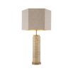 Gorgeous modern table lamp with hexagonal linen shade and travertine finish