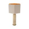 Gorgeous modern table lamp with hexagonal linen shade and travertine finish