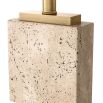 Enchanting boxy side lamp with travertine base and brass accents