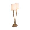 Textured conjoined brushed-brass side lamp with two boucle shades.