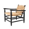Bold black frame armchair with rustic woven backrest and seat