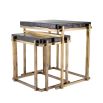 Set of 2 brass side tables with glass top