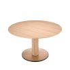gorgeous round dining table with brass base